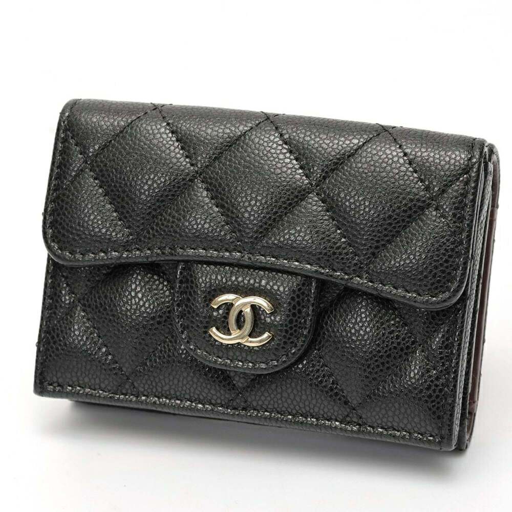 CHANEL Authentic Black Caviar Leather Wallet
